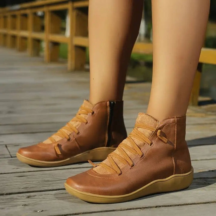 Women's Orthopedic Ankle Boots with Arch Support Lace-Up and Side Zipper 6