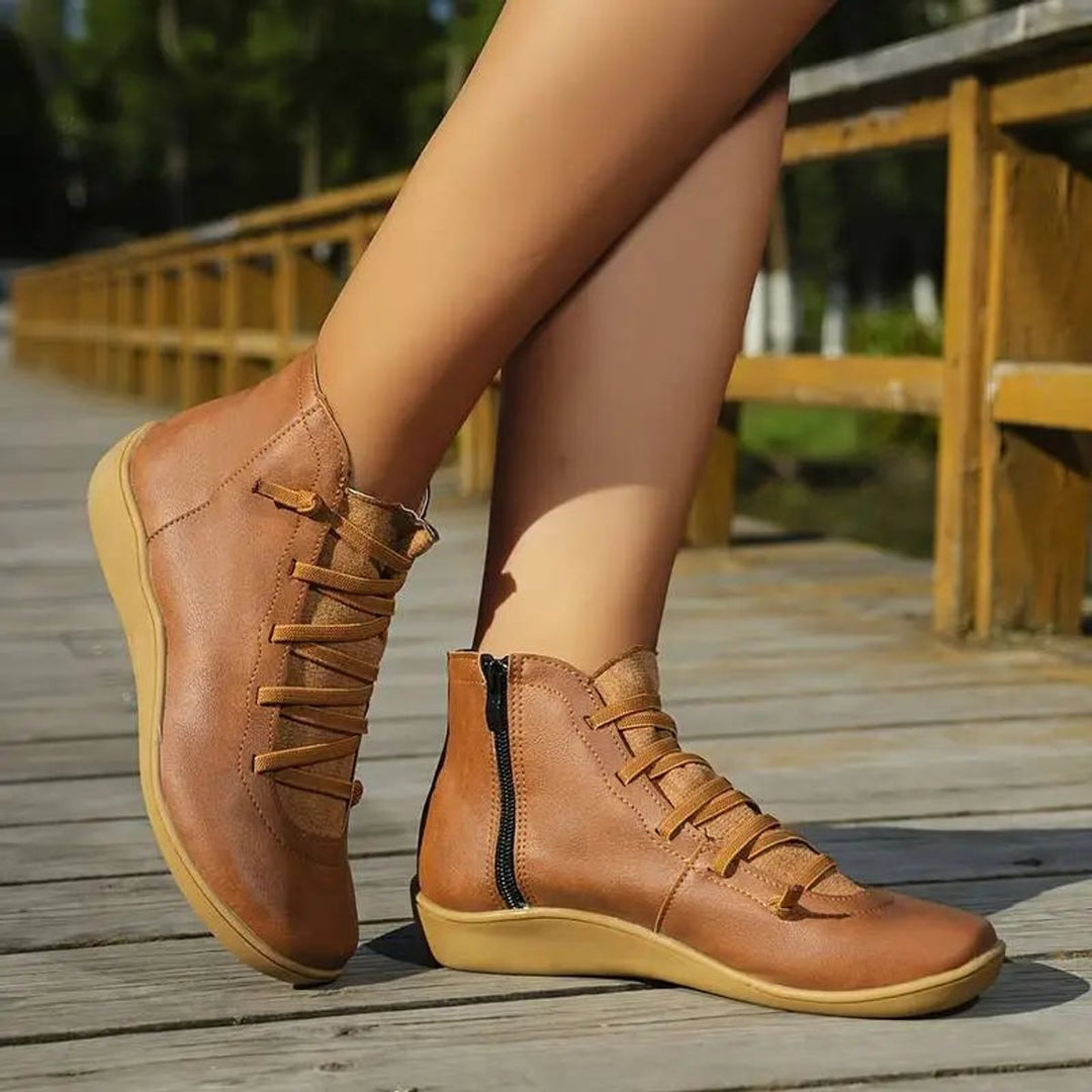 Women's Orthopedic Ankle Boots with Arch Support Lace-Up and Side Zipper 8