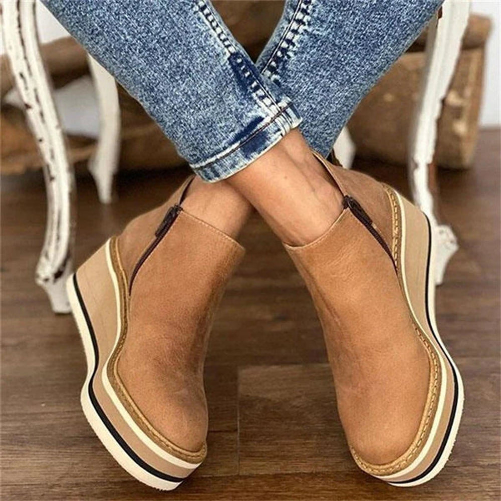 Women's Orthopedic Arch Support Wedge Platform Ankle Boots with Side Zip 1