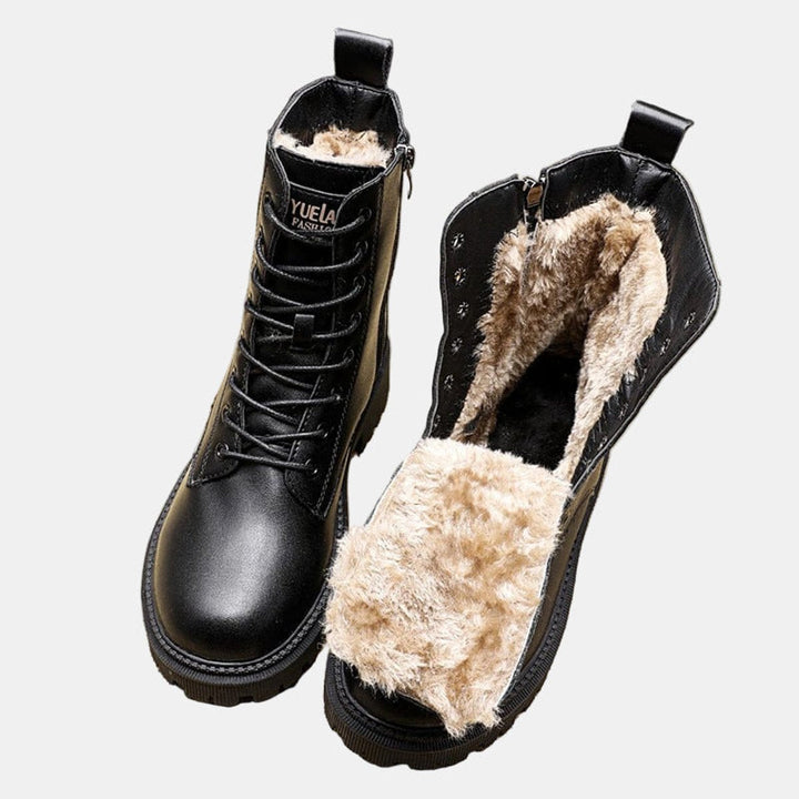 Women's Orthopedic Combat Ankle Boots with Arch Support and Fleece Lining for Fall and Winter 0