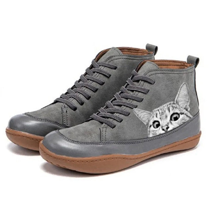 Women's Orthopedic High-Top Ankle Boots with Arch Support & Cat Print Design 2