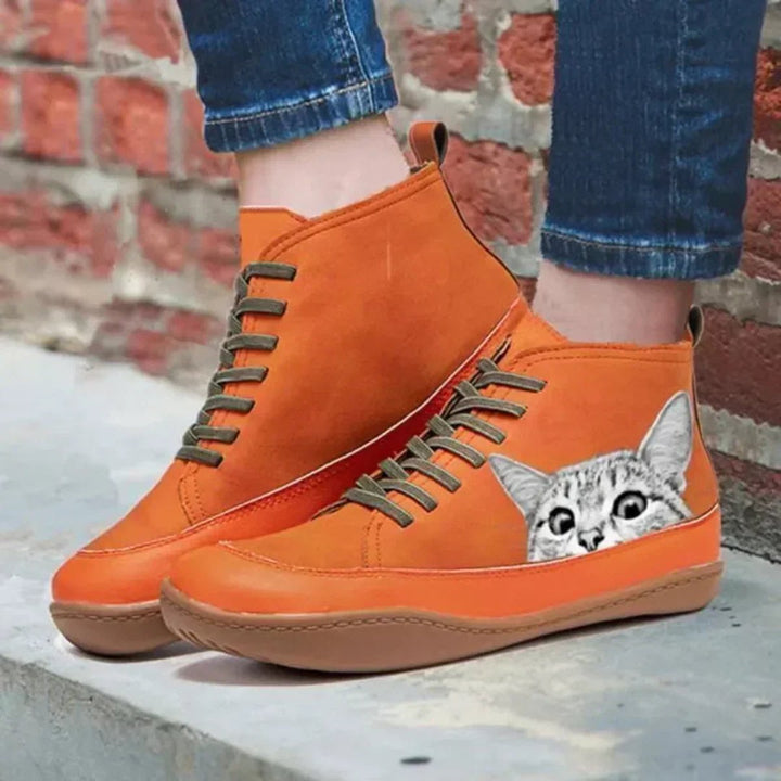 Women's Orthopedic High-Top Ankle Boots with Arch Support & Cat Print Design 6