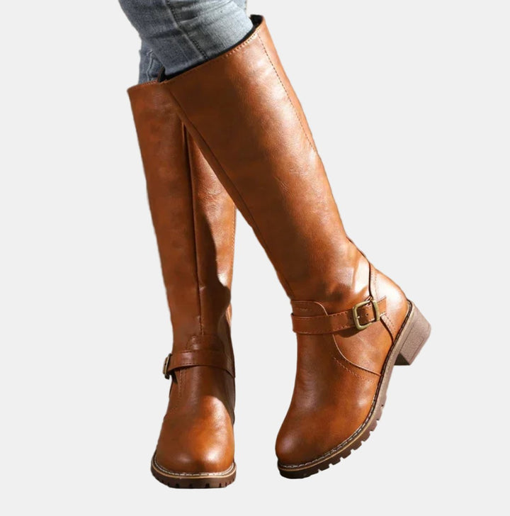 Women's Orthopedic Knee High Boots with Arch Support - Tall Black Riding Boots with Buckle Strap 0