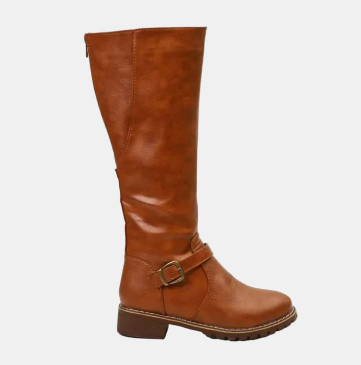Women's Orthopedic Knee High Boots with Arch Support - Tall Black Riding Boots with Buckle Strap 1