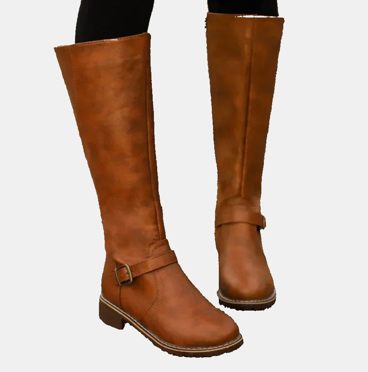 Women's Orthopedic Knee High Boots with Arch Support - Tall Black Riding Boots with Buckle Strap 2