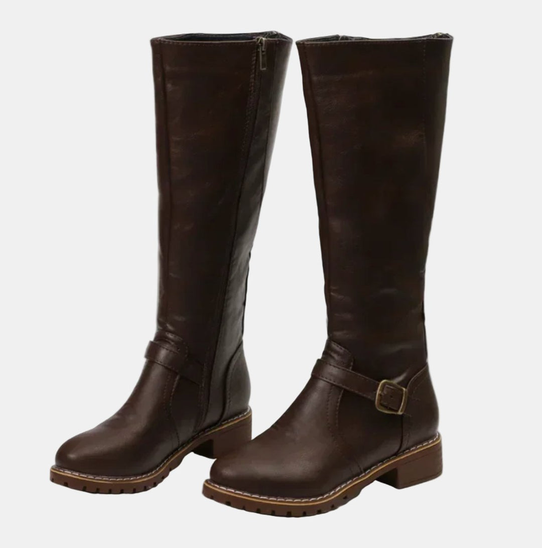 Women's Orthopedic Knee High Boots with Arch Support - Tall Black Riding Boots with Buckle Strap 5