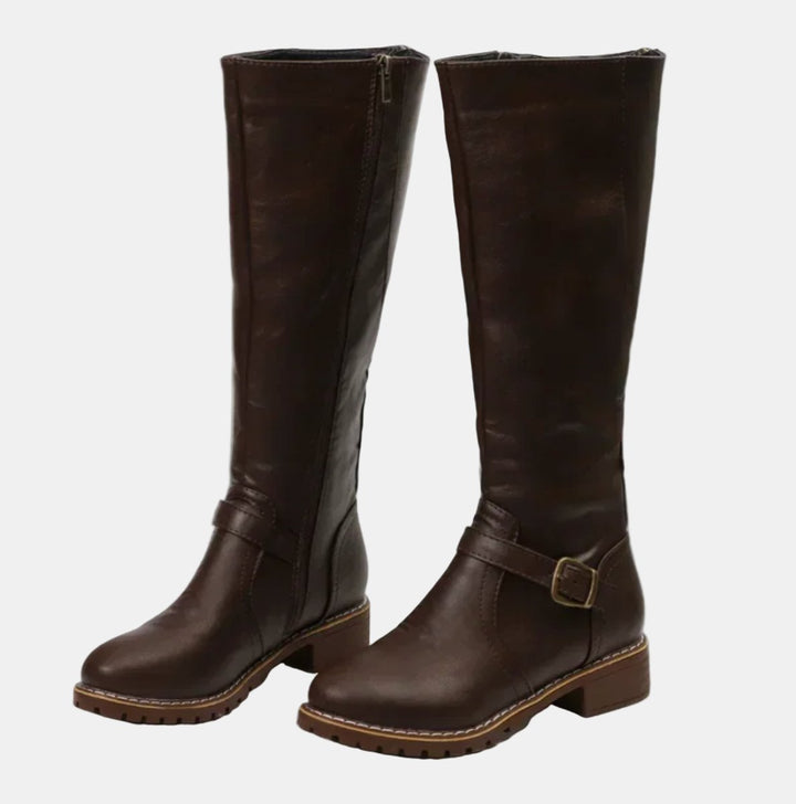Women's Orthopedic Knee High Boots with Arch Support - Tall Black Riding Boots with Buckle Strap 5