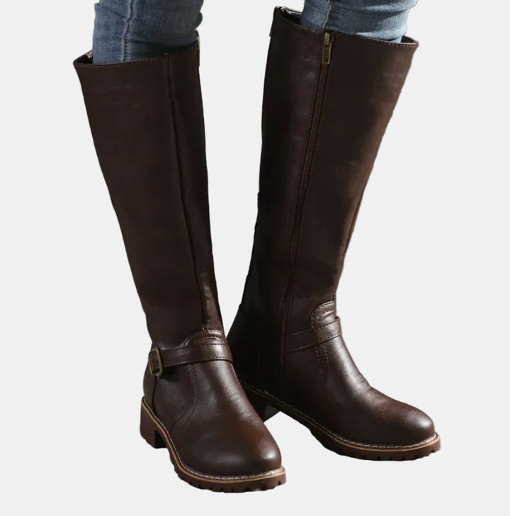 Women's Orthopedic Knee High Boots with Arch Support - Tall Black Riding Boots with Buckle Strap 6