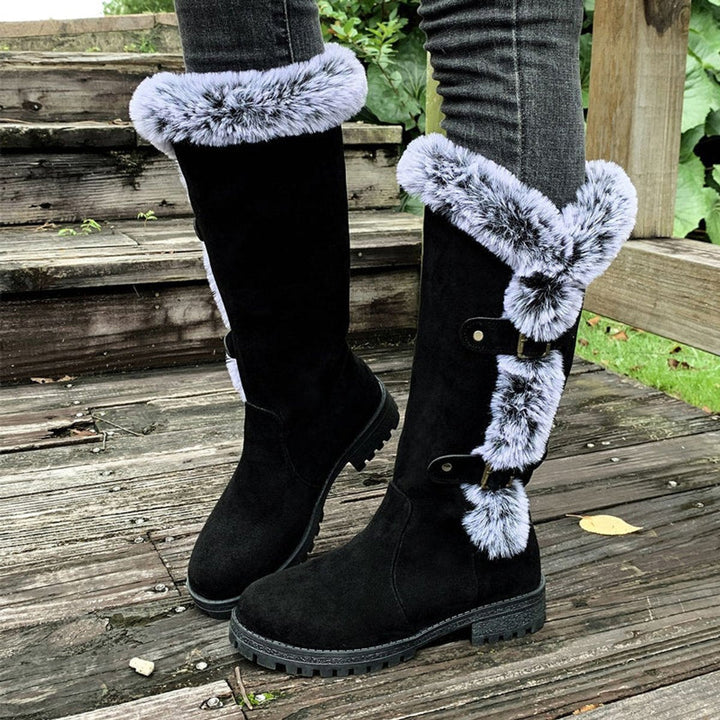 Women's Orthopedic Knee High Boots with Arch Support and Faux-Fur Trim Buckle Detail 0