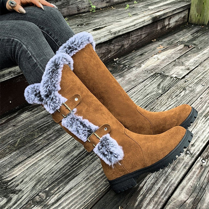 Women's Orthopedic Knee High Boots with Arch Support and Faux-Fur Trim Buckle Detail 1