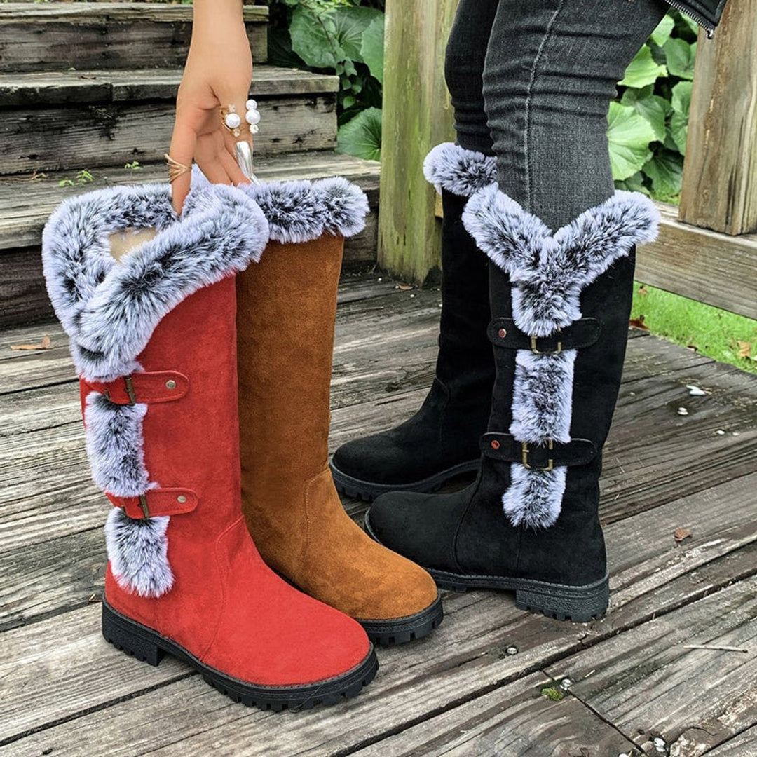 Women's Orthopedic Knee High Boots with Arch Support and Faux-Fur Trim Buckle Detail 3