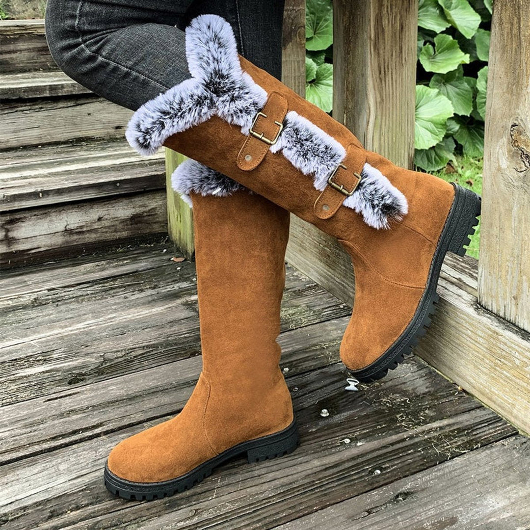 Women's Orthopedic Knee High Boots with Arch Support and Faux-Fur Trim Buckle Detail 4