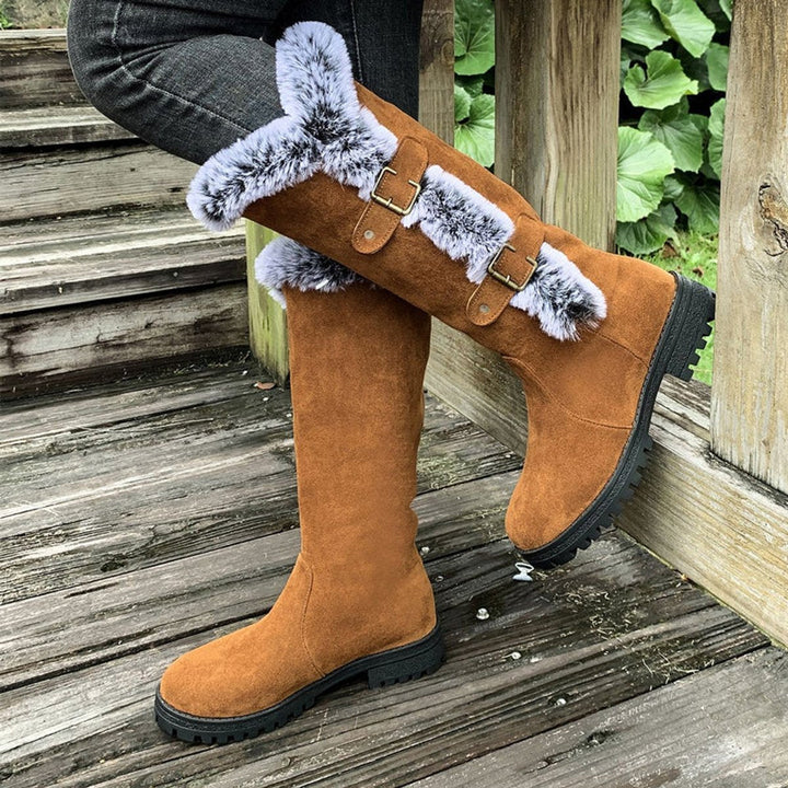 Women's Orthopedic Knee High Boots with Arch Support and Faux-Fur Trim Buckle Detail 4