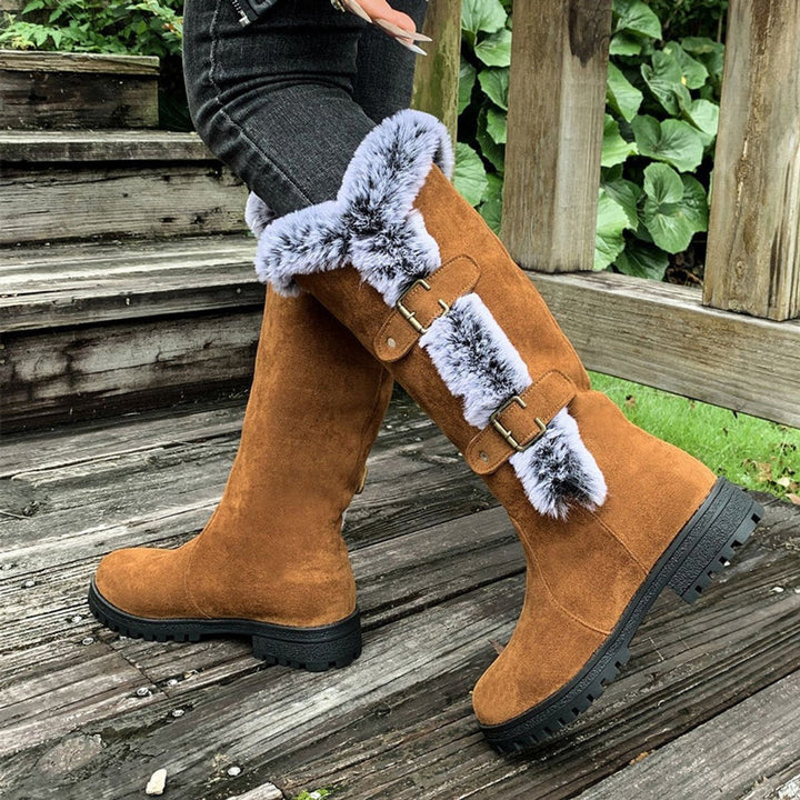 Women's Orthopedic Knee High Boots with Arch Support and Faux-Fur Trim Buckle Detail 5