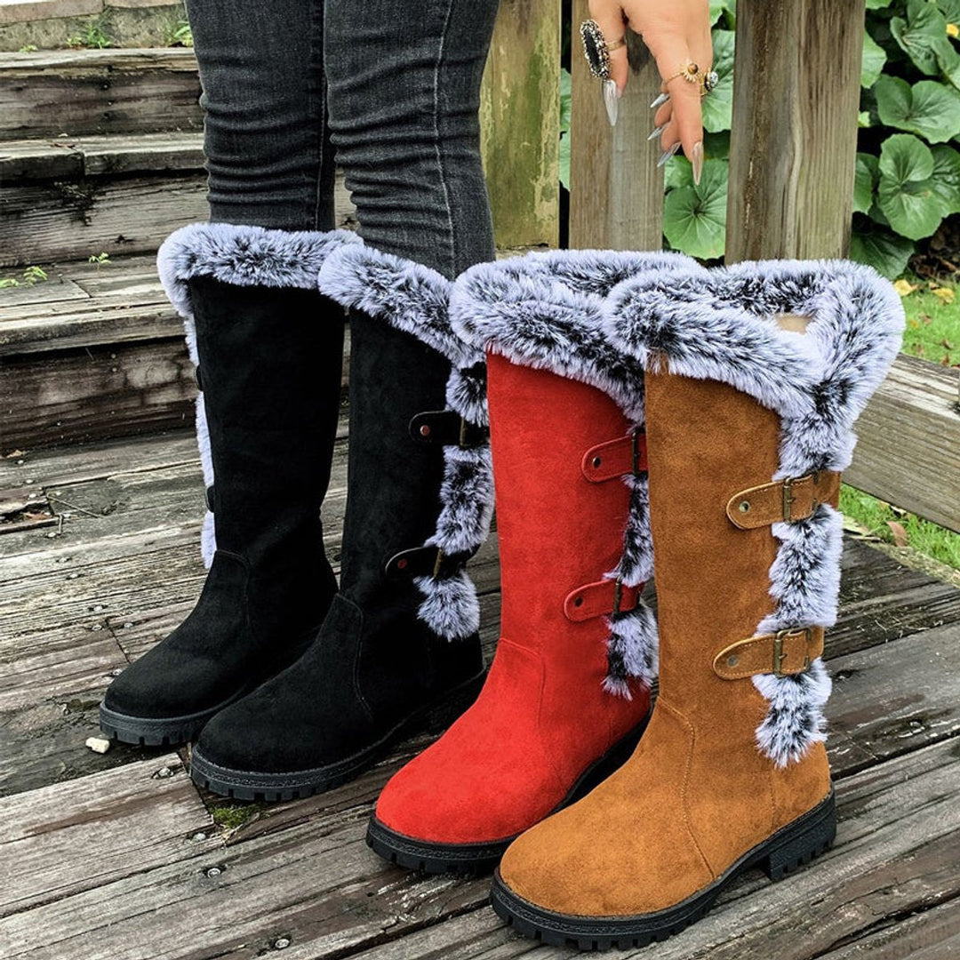 Women's Orthopedic Knee High Boots with Arch Support and Faux-Fur Trim Buckle Detail 6