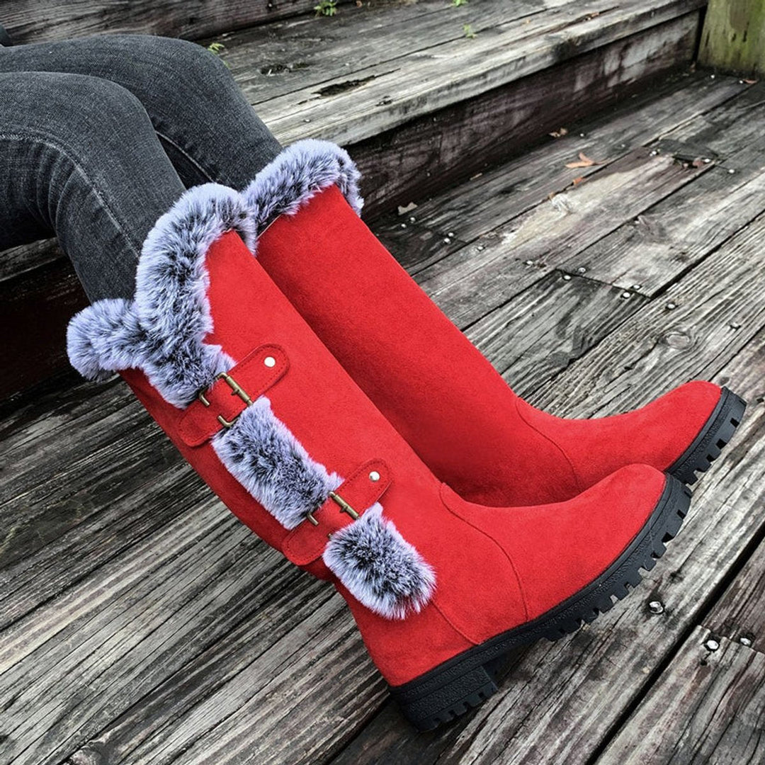 Women's Orthopedic Knee High Boots with Arch Support and Faux-Fur Trim Buckle Detail 7