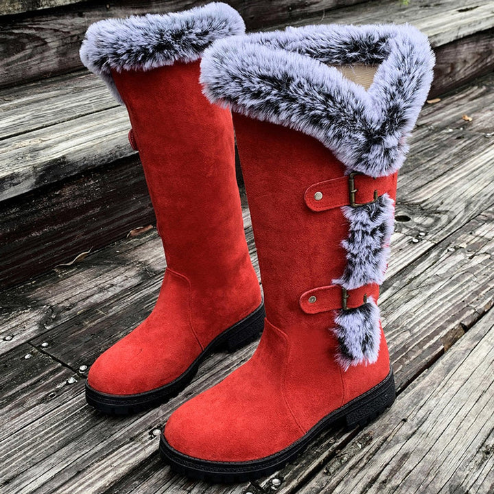 Women's Orthopedic Knee High Boots with Arch Support and Faux-Fur Trim Buckle Detail 9