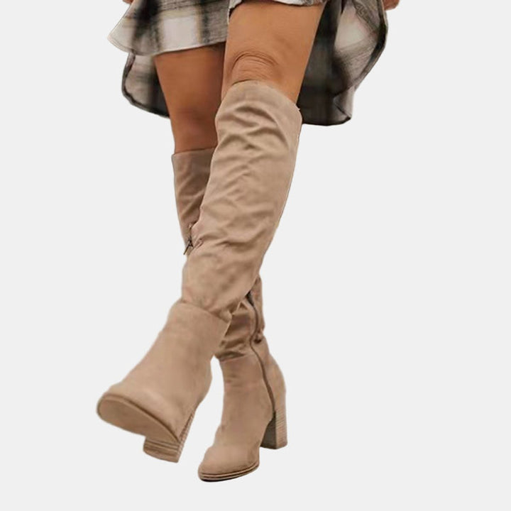 Women's Orthopedic Thigh High Block Heel Black Boots with Arch Support 0