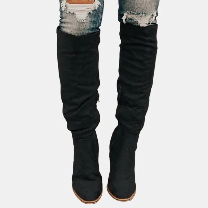 Women's Orthopedic Thigh High Block Heel Black Boots with Arch Support 1