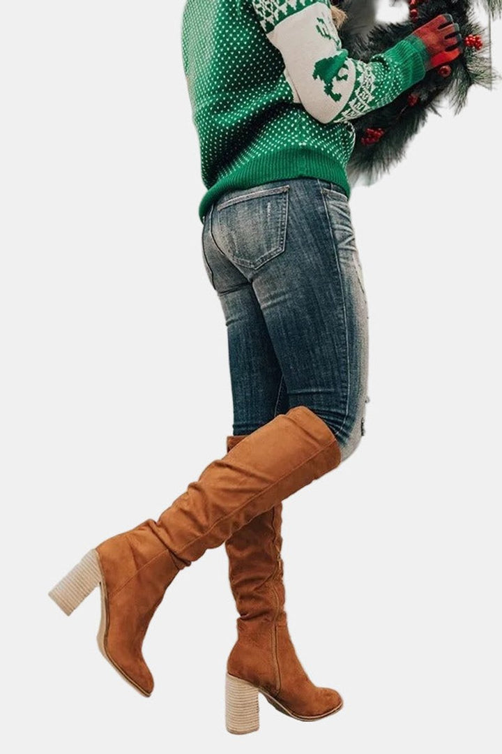 Women's Orthopedic Thigh High Block Heel Black Boots with Arch Support 4