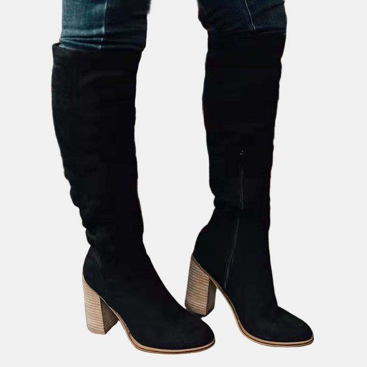 Women's Orthopedic Thigh High Block Heel Black Boots with Arch Support 6