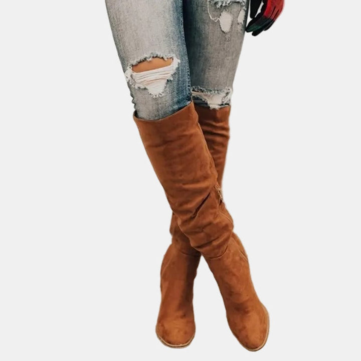 Women's Orthopedic Thigh High Block Heel Black Boots with Arch Support 7