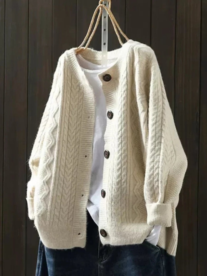 Women's Oversized Cable-Knit Button-Down Cardigan Sweater for Fall and Winter 0