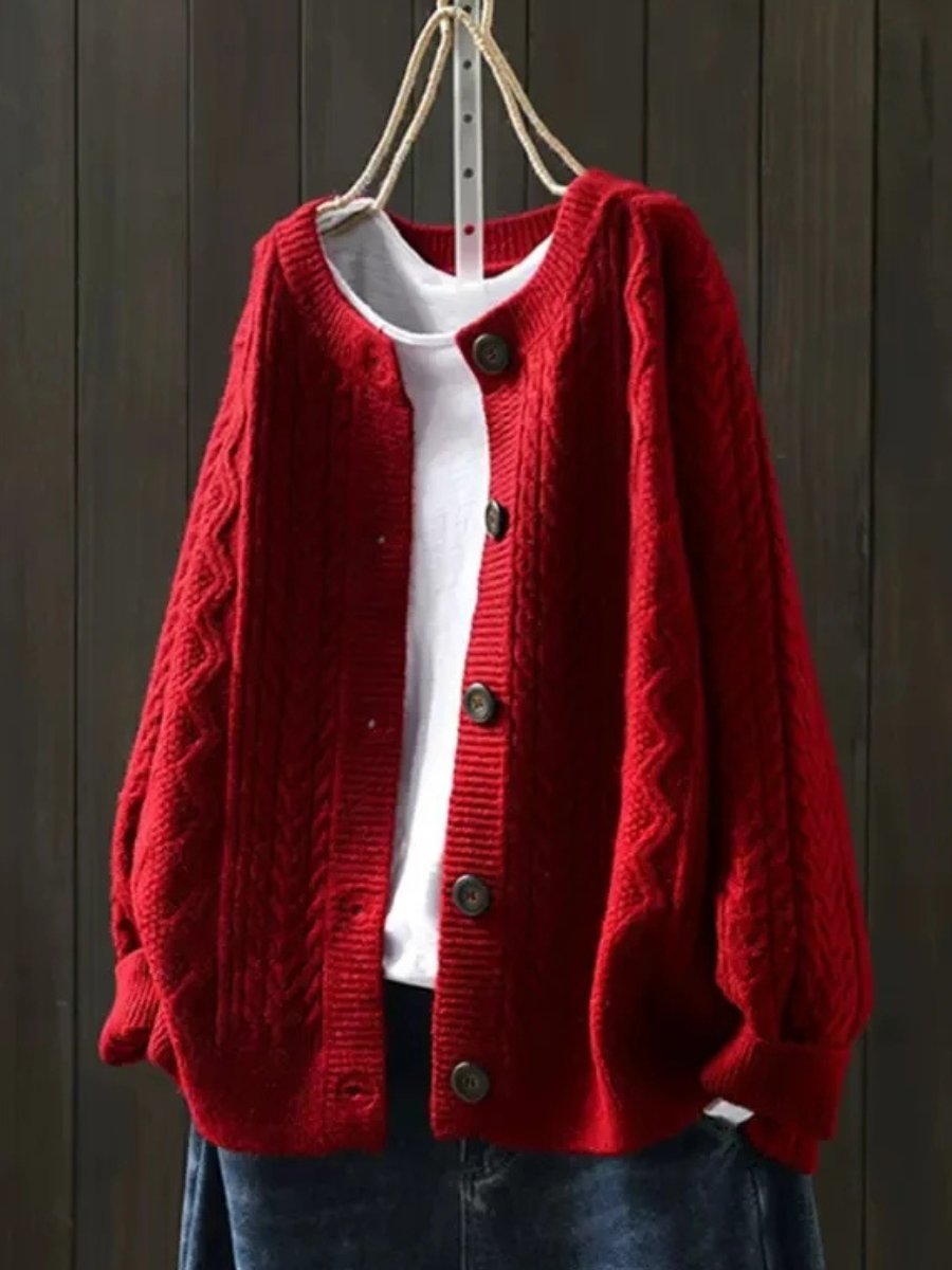 Women's Oversized Cable-Knit Button-Down Cardigan Sweater for Fall and Winter 1
