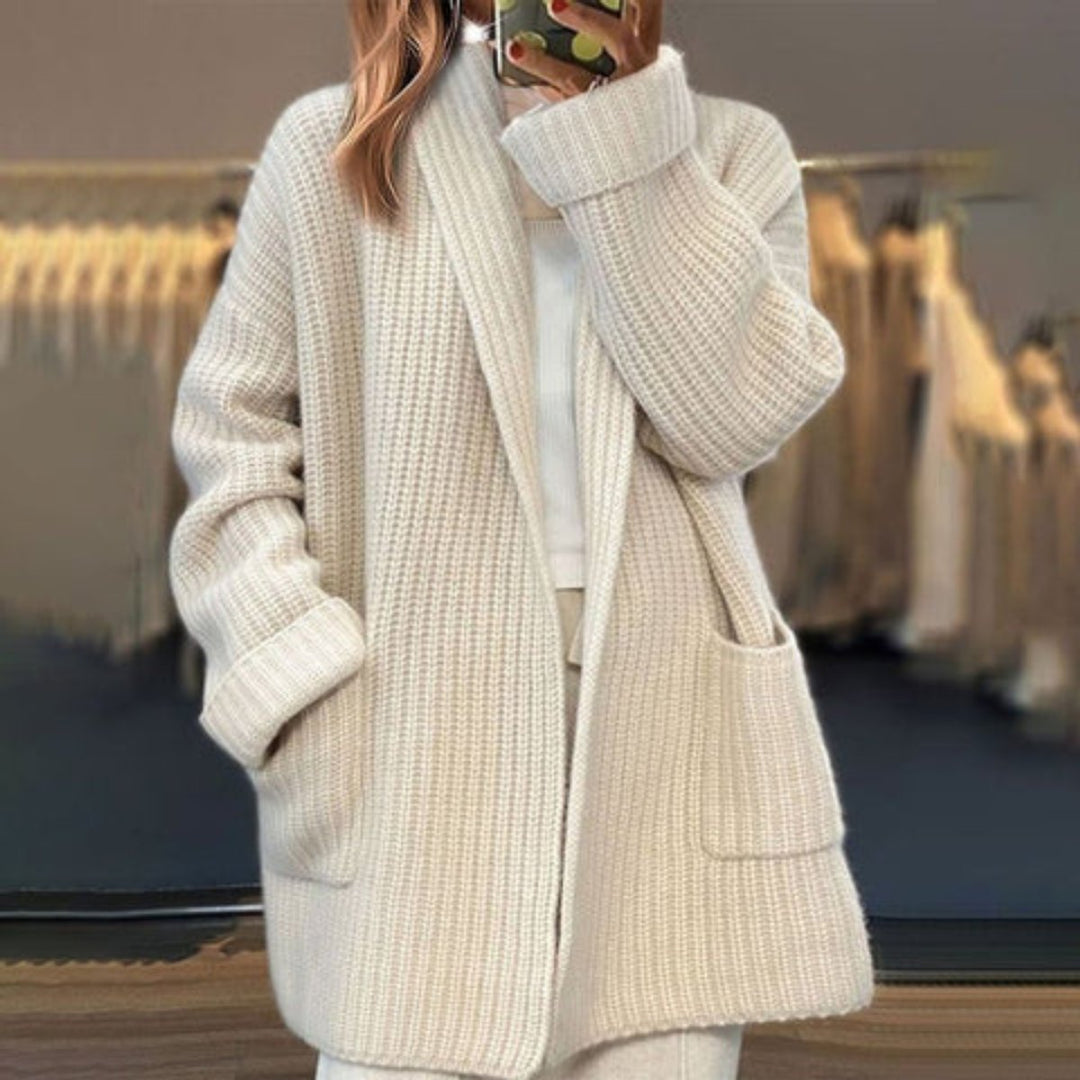 Women's Oversized Open-Front Knit Cardigan with Scarf Collar for Fall and Winter 0