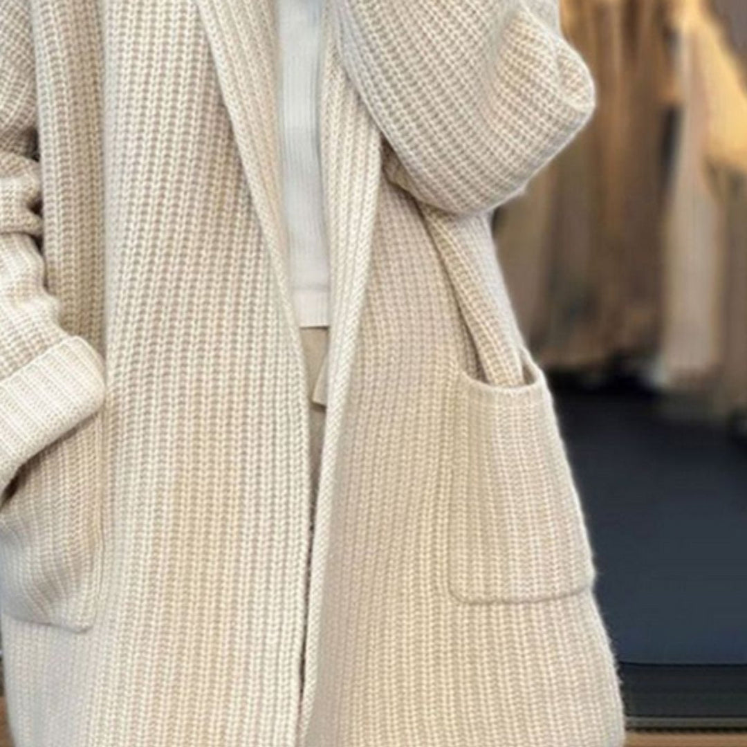 Women's Oversized Open-Front Knit Cardigan with Scarf Collar for Fall and Winter 2