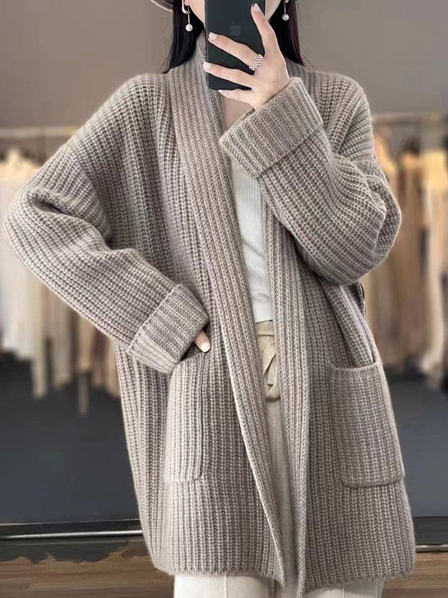 Women's Oversized Open-Front Knit Cardigan with Scarf Collar for Fall and Winter 4