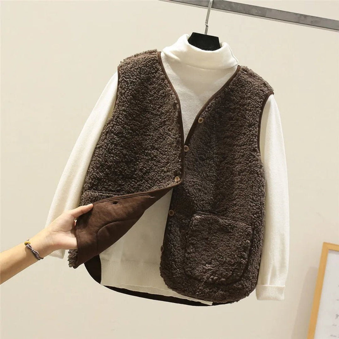 Women's Puffer Vest - Reversible Sherpa Fleece Layering Outerwear for Cool Weather 0