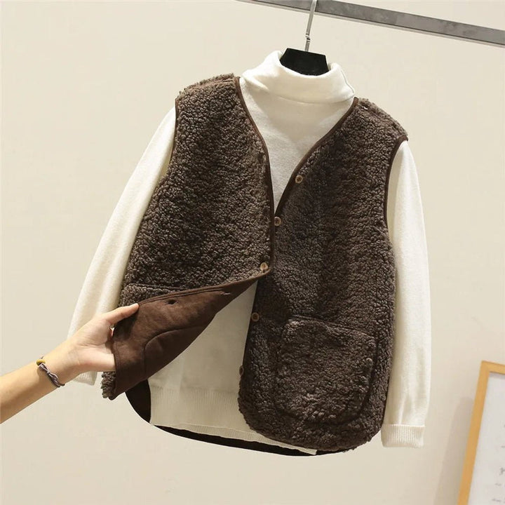 Women's Puffer Vest - Reversible Sherpa Fleece Layering Outerwear for Cool Weather 0