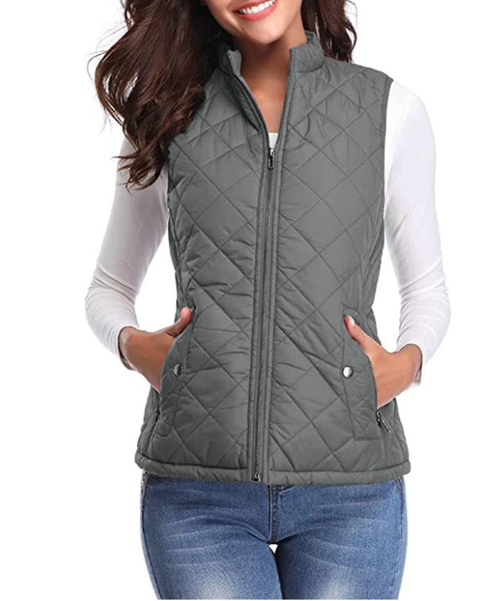 Women's Quilted Lightweight Puffer Vest with Stand Collar and Zip-Up Closure 1