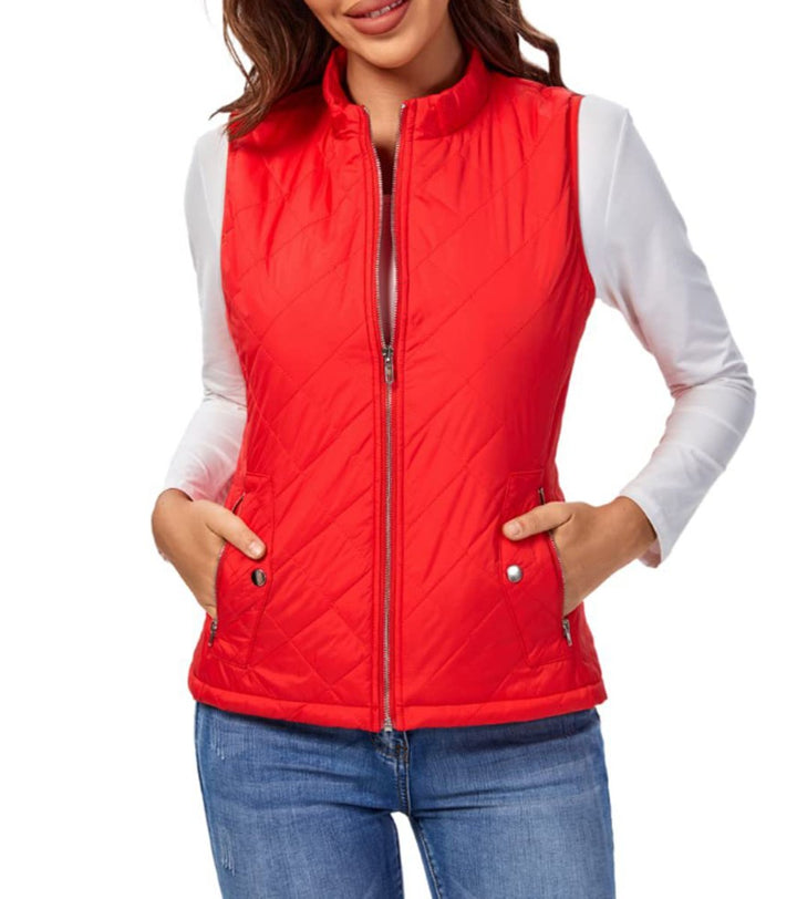 Women's Quilted Lightweight Puffer Vest with Stand Collar and Zip-Up Closure 10