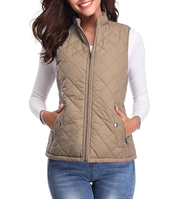 Women's Quilted Lightweight Puffer Vest with Stand Collar and Zip-Up Closure 2