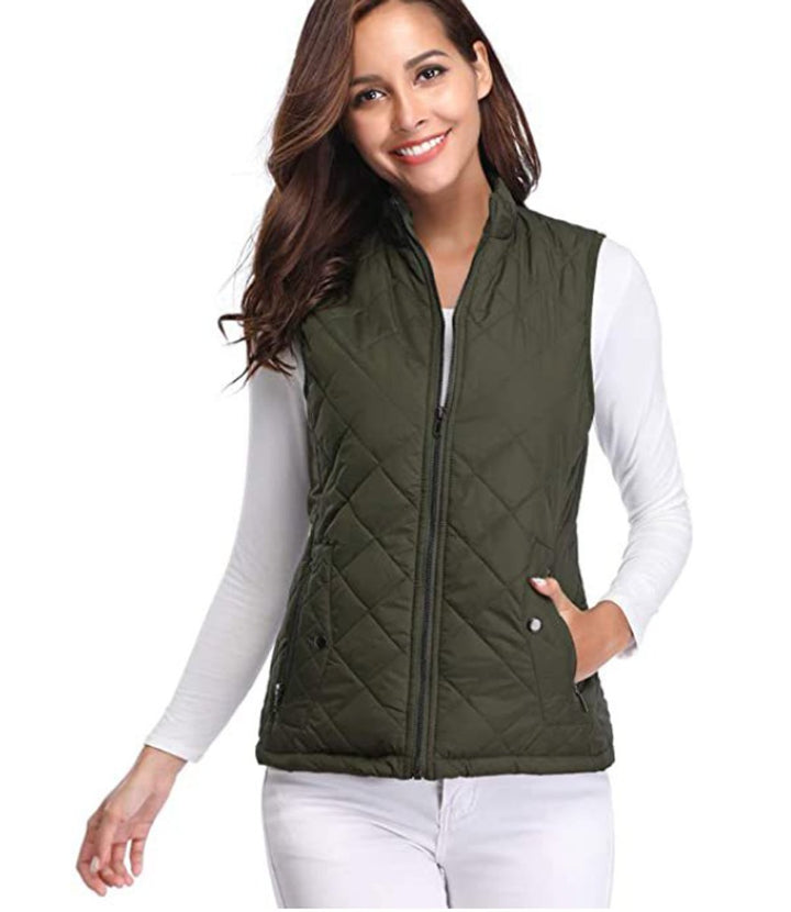 Women's Quilted Lightweight Puffer Vest with Stand Collar and Zip-Up Closure 7