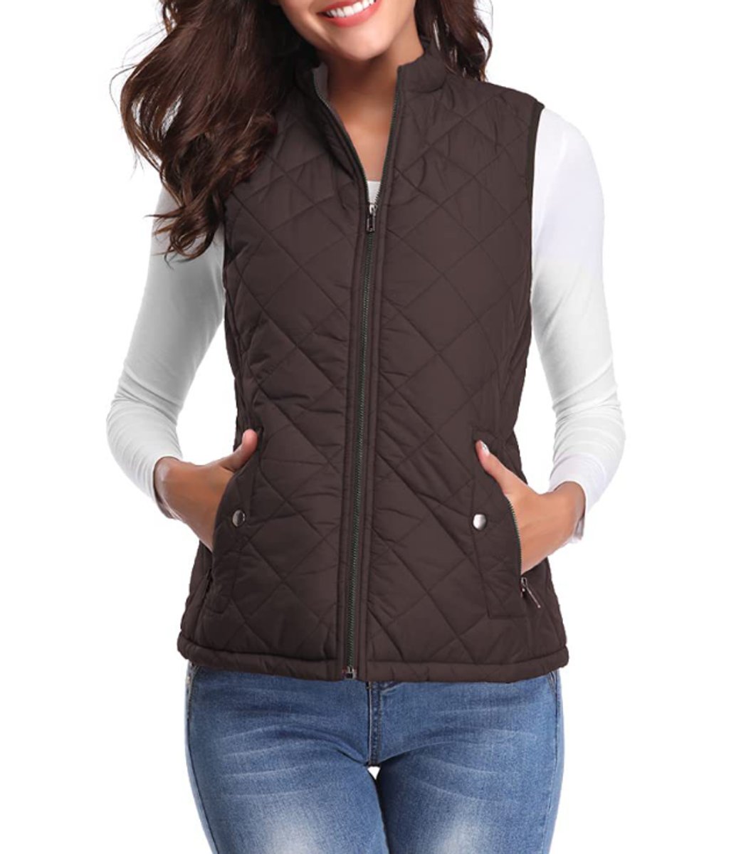 Women's Quilted Lightweight Puffer Vest with Stand Collar and Zip-Up Closure 8