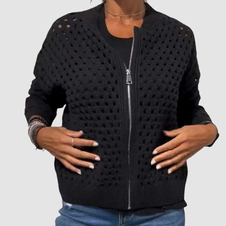 Women's Relaxed-Fit Zip-Up Black Cardigan Sweater - Lightweight Layering for Effortless Style and Comfort 1