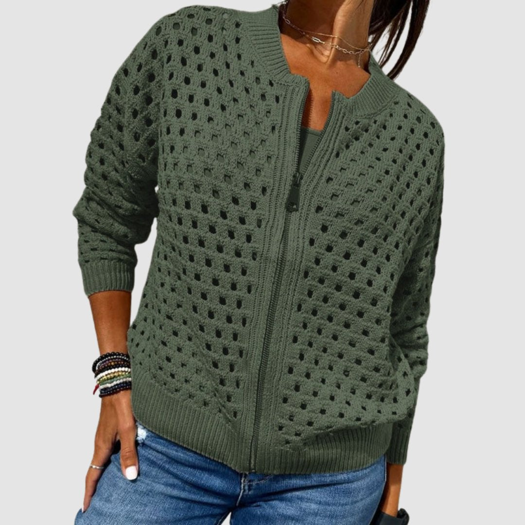 Women's Relaxed-Fit Zip-Up Black Cardigan Sweater - Lightweight Layering for Effortless Style and Comfort 2