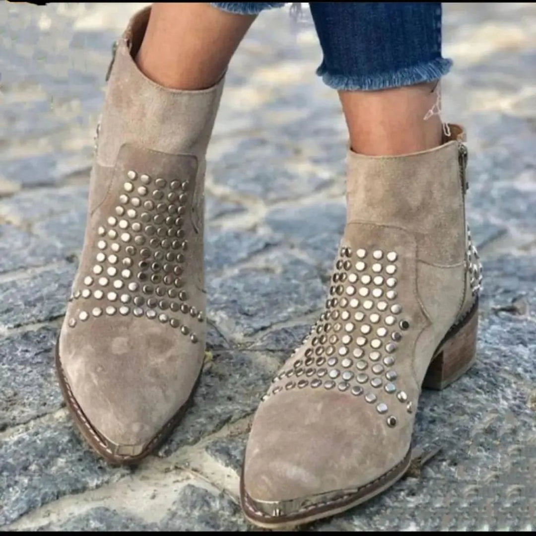 Women's Studded Side-Zip Block Heel Ankle Boots with Arch Support 0