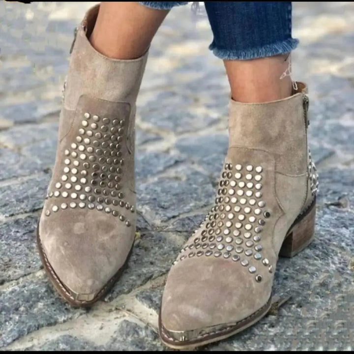Women's Studded Side-Zip Block Heel Ankle Boots with Arch Support 0