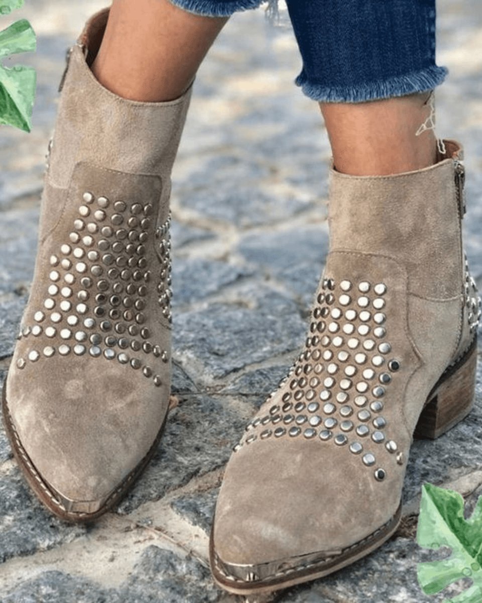 Women's Studded Side-Zip Block Heel Ankle Boots with Arch Support 1