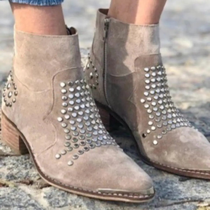 Women's Studded Side-Zip Block Heel Ankle Boots with Arch Support 2