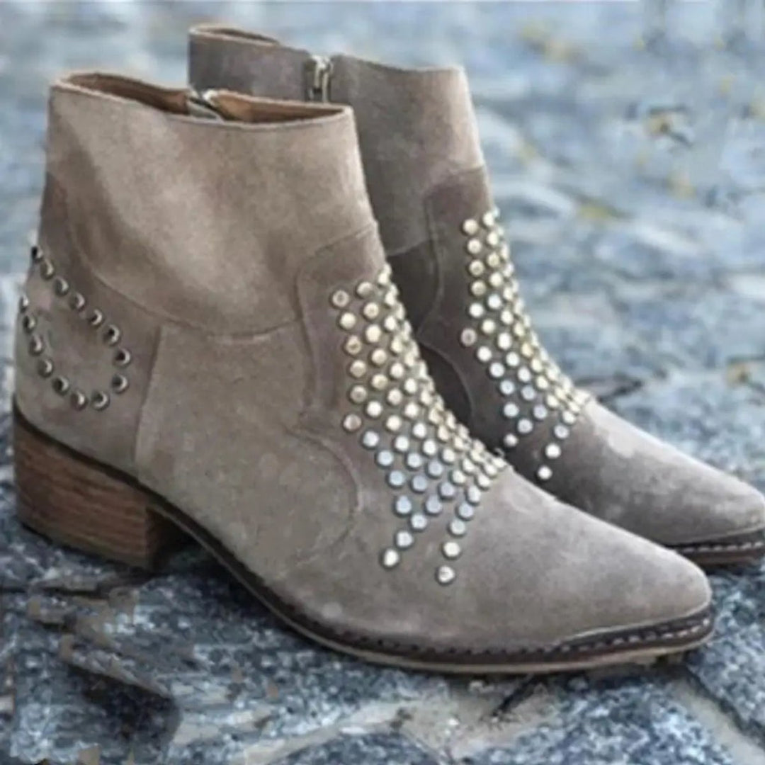 Women's Studded Side-Zip Block Heel Ankle Boots with Arch Support 3