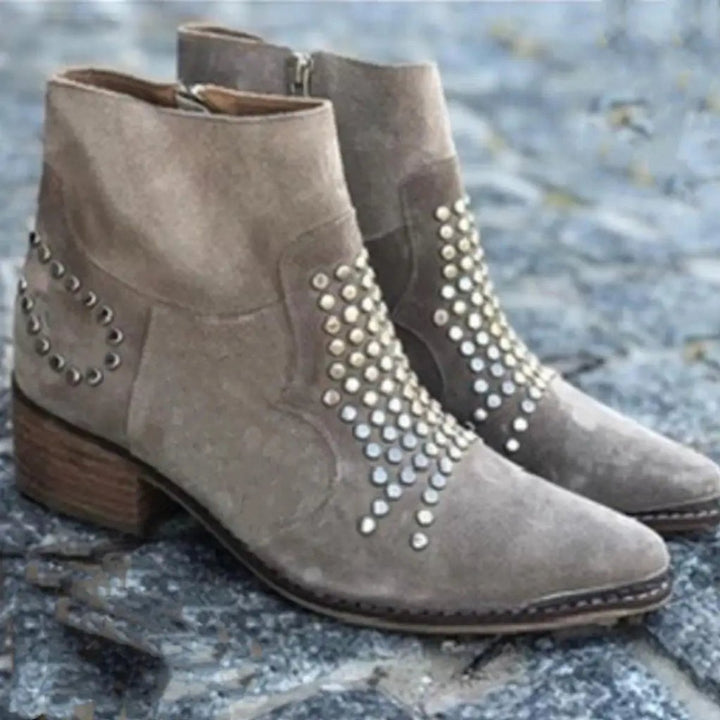 Women's Studded Side-Zip Block Heel Ankle Boots with Arch Support 3
