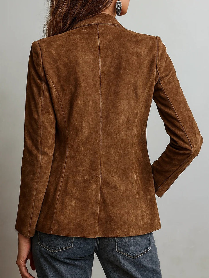Women's Tailored Single-Breasted Blazer Jacket for Fall - Soft Faux Suede, Structured Fit, Versatile Style 2