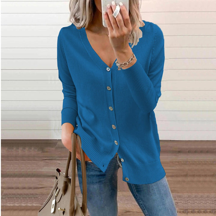 Women's V-Neck Button-Front Long Sleeve Knit Cardigan for Layering 0