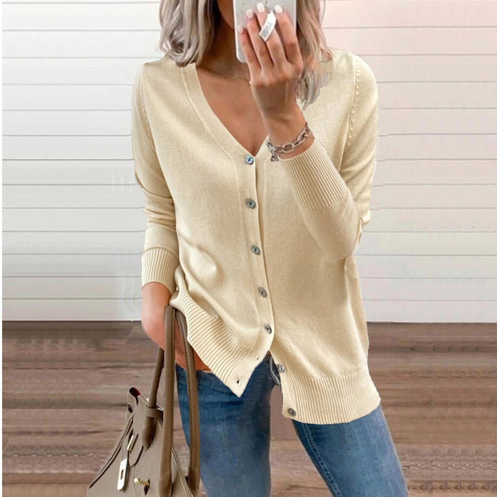 Women's V-Neck Button-Front Long Sleeve Knit Cardigan for Layering 1