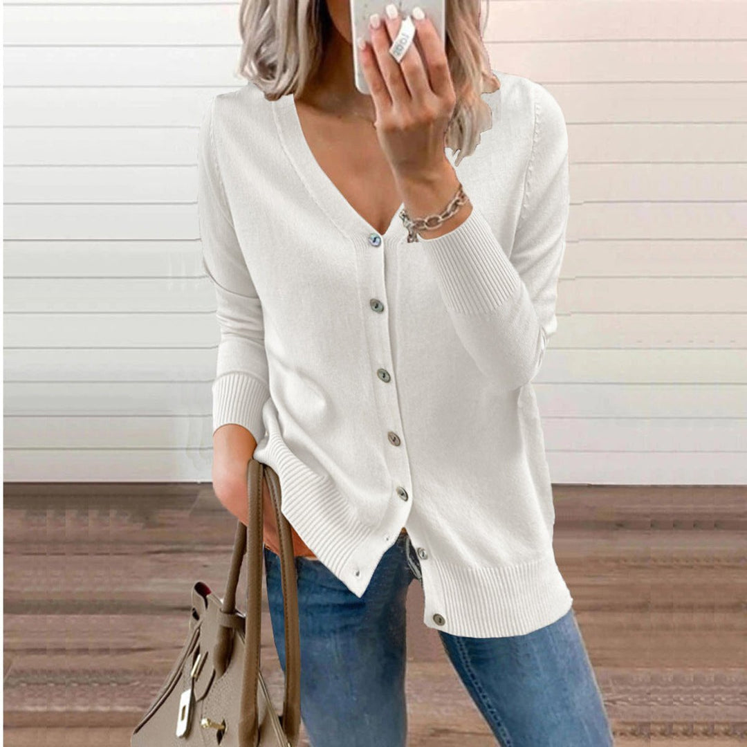 Women's V-Neck Button-Front Long Sleeve Knit Cardigan for Layering 10